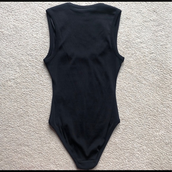 H&M TREND BLACK RIBBED STRETCH BANDAGE BODYSUIT TOP Tank Top Scoop Neck New Sz 4 - Picture 7 of 8